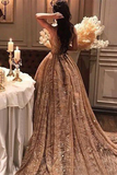 Chic Sparkly Gold Prom Dress Unique Long Prom Dress Evening Gowns HZ0509