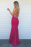 Sexy Mermaid V Neck Backless Fuchsia Prom Dresses HZ0509