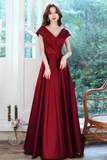 Cheap A line Burgundy V neck Long Prom Dress Simple Evening Dress HZ0509