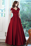 Cheap A line Burgundy V neck Long Prom Dress Simple Evening Dress HZ0509