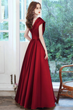 Cheap A line Burgundy V neck Long Prom Dress Simple Evening Dress HZ0509