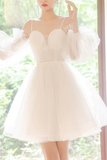 A line Spaghetti Straps Tulle Homecoming Dress Off the shoulder Short Prom Dress HZ0509
