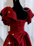 Burgundy Off Shoulder Satin Long Prom Evening Dress HZ0509