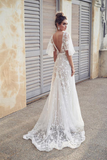 Ivory V Neck Beach Wedding Dresses with Lace Appliques HZ0509