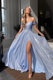 A line Prom Dresses With Slit Sparkly Sweetheart Evening Gowns HZ0509