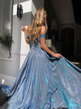 A line Prom Dresses With Slit Sparkly Sweetheart Evening Gowns HZ0509