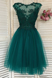 Round Neck Green Lace Short Prom Homecoming Formal Graduation Evening Dress HZ0509