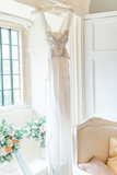 Romantic Wedding Dresses Modest Deep V neck Straps Modest Beach Open Back Bridal Gowns HZ0509