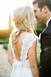 Romantic Wedding Dresses Modest Deep V neck Straps Modest Beach Open Back Bridal Gowns HZ0509