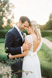 Romantic Wedding Dresses Modest Deep V neck Straps Modest Beach Open Back Bridal Gowns HZ0509