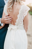Romantic Wedding Dresses Modest Deep V neck Straps Modest Beach Open Back Bridal Gowns HZ0509