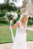 Romantic Wedding Dresses Modest Deep V neck Straps Modest Beach Open Back Bridal Gowns HZ0509