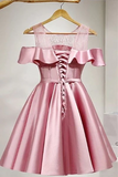 2025 Homecoming Dress Lace up Scoop Short Prom Dress Party Dress HZ0509