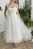 Sweetheart Neck Tulle Ivory Prom Dresses, Tea Length Evening Dresses HZ0509