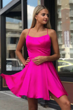 Fancy Spaghetti Straps Fuchsia Above Knee Split Homecoming Dresses HZ0509