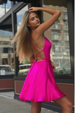 Fancy Spaghetti Straps Fuchsia Above Knee Split Homecoming Dresses HZ0509