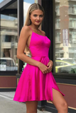 Fancy Spaghetti Straps Fuchsia Above Knee Split Homecoming Dresses HZ0509