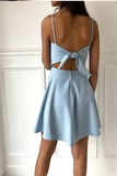 Cheap Spaghetti Strap Simple Light Blue A-Line Short Homecoming Dress HZ0509