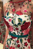 Fabulous Scoop A line Lace Rose Floral Embroidery Long Prom Dresses HZ0509