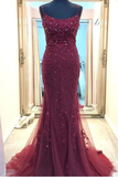 Straps Mermaid Burgundy Beaded Long Prom Dress Evening Dress HZ0509