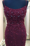 Straps Mermaid Burgundy Beaded Long Prom Dress Evening Dress HZ0509