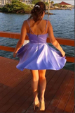 Lavender Satin A line Spaghetti Straps Homecoming Dresses With Pocket HZ0509
