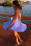Lavender Satin A line Spaghetti Straps Homecoming Dresses With Pocket HZ0509