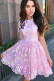 A Line Short Sleeve Lace Short Prom Dress Short Homecoming Dress HZ0509