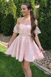 Off The Shoulder Short Pink Lace Prom Dresses Homecoming Dresses HZ0509