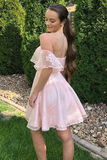 Off The Shoulder Short Pink Lace Prom Dresses Homecoming Dresses HZ0509
