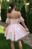 Off The Shoulder Short Pink Lace Prom Dresses Homecoming Dresses HZ0509