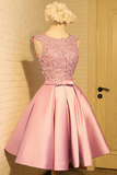 Homecoming Dress Appliques Bowknot Satin Short Prom Dress Party Dress HZ0509
