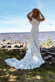 Boho Lace Sheath Sweep Train Sheath Beach Wedding Dresses HZ0509