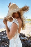Boho Lace Sheath Sweep Train Sheath Beach Wedding Dresses HZ0509