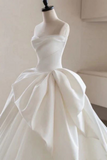 Modest Ball Gown Strapless Simple Satin Wedding Dress Tulle Bridal Dress HZ0509