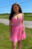 A Line Hot Pink Lace Appliques Party Dress Homecoming Dress HZ0509