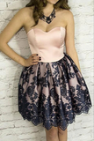 Black Lace A line Sweetheart Neck Strapless Short Homecoming Dresses HZ0509