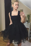 Cute Black Tulle A line Cheap Homecoming Dresses, Short Prom Dresses HZ0509