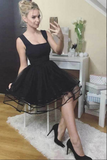 Cute Black Tulle A line Cheap Homecoming Dresses, Short Prom Dresses HZ0509