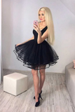 Cute Black Tulle A line Cheap Homecoming Dresses, Short Prom Dresses HZ0509