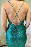 Emerald Green Sequins Sheath Cowl Neck Tight Short Homecoming Dresses HZ0509