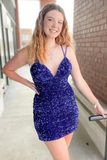 V Neck Short Royal Blue Prom Dresses, Formal Homecoming Dresses HZ0509