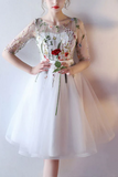 New Arrival Scoop Short Prom Dress With Floral Short Sleeve Homecoming Dress Prom Dresses HZ0509