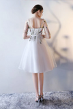 New Arrival Scoop Short Prom Dress With Floral Short Sleeve Homecoming Dress Prom Dresses HZ0509