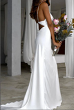 Graceful Silk Satin Mermaid Spaghetti Straps Scoop Wedding Dresses HZ0509