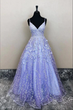 Tulle A line Long Prom Dresses, Evening Dresses With Lace Appliques HZ0509