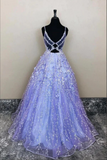 Tulle A line Long Prom Dresses, Evening Dresses With Lace Appliques HZ0509