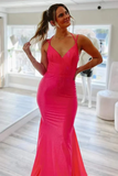 Hot Pink Satin Mermaid Long Prom Dress With Tiered, Formal Dress HZ0509