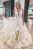Neckline Tired Tulle A line Lace Wedding Dress Floor Length HZ0509
