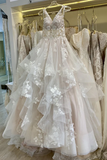 Neckline Tired Tulle A line Lace Wedding Dress Floor Length HZ0509